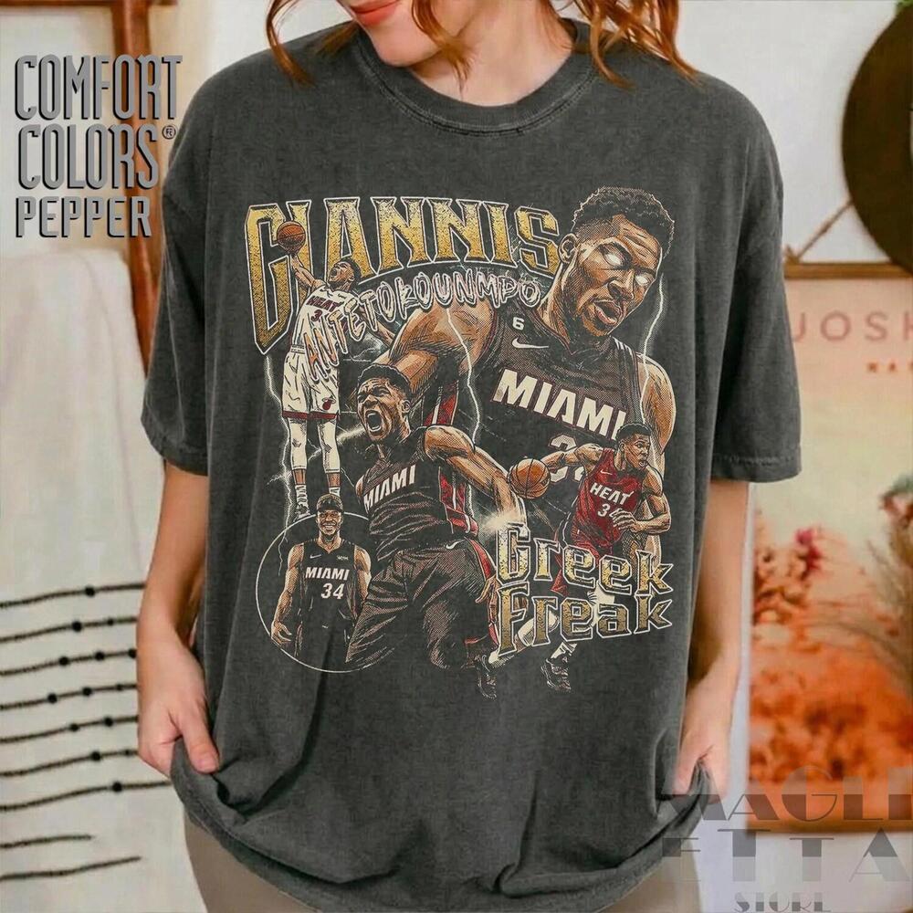 Giannis Antetokounmpo Greek Freak Miami Retro 90s Basketball Graphic T Shirt